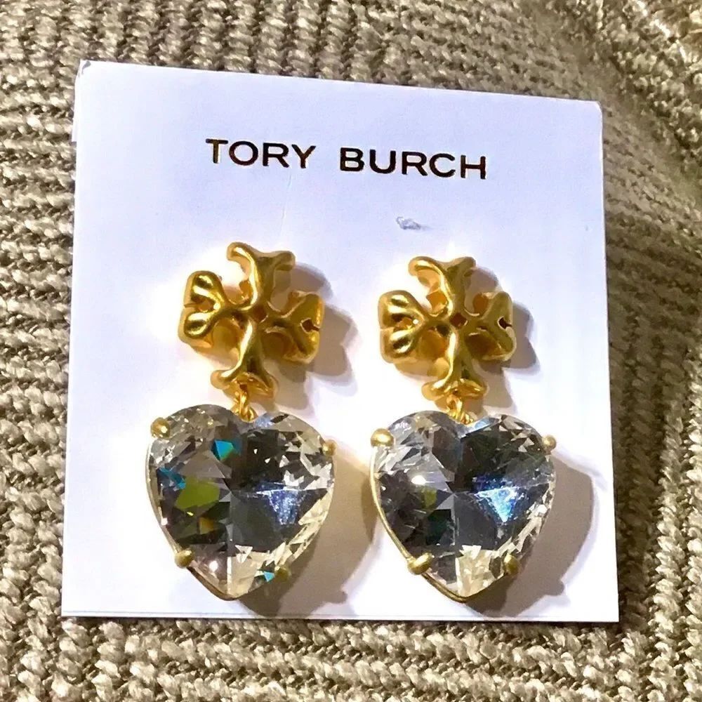 TORY BURCH ROXANNE HEART DIAMOND CRYSTAL EARRINGS